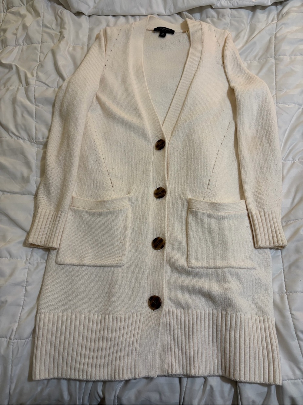 Ann Taylor Cream Longline Button Cardigan with Pockets - Picture 2 of 7